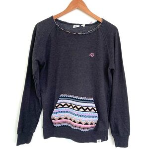 Tentree Grey Aztec Embroidery Sweatshirt M Medium Organic Cotton Blend